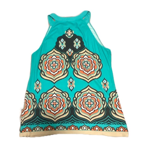 Blouse Tank Top Sleeveless Plus Size Tunic Top Teal Orange Black Paisley Boho - Picture 3 of 4